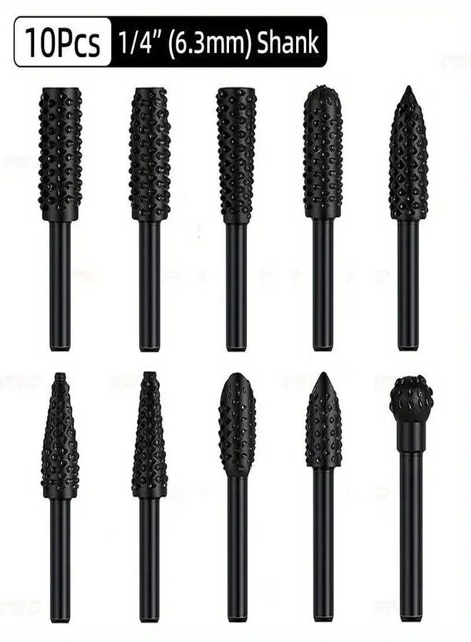 Do It Yourself Do It Your Self DIY Crafts10-Piece Rotary Burr Wood Carving Rasp Files Set, with 1/4" Hex Shank for Wood & Rubber Deburring, Shaping and Grooving Pcs:- (10) - Image 2